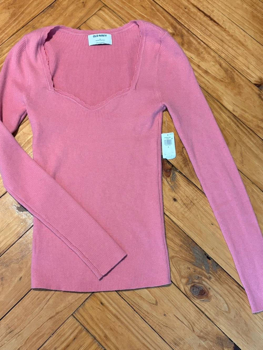 Old Navy Rose Pink Ribbed V-Neck Long Sleeve Top